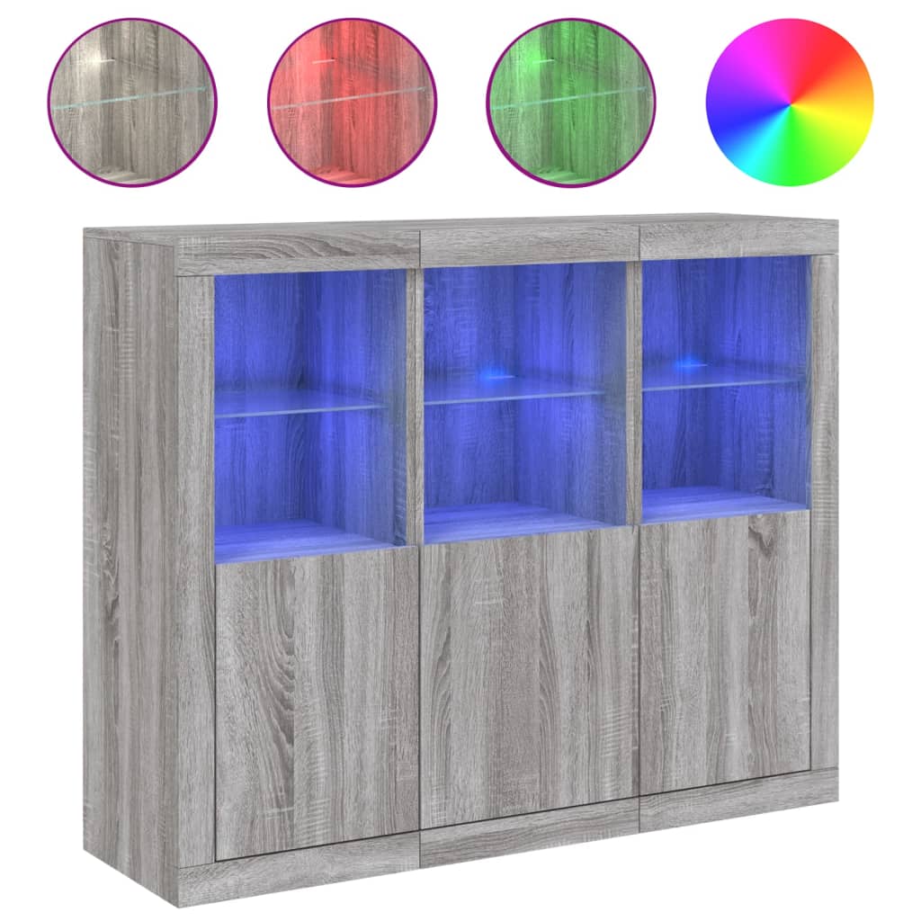 Sideboards with LED Lights 3 pcs Grey Sonoma Engineered Wood